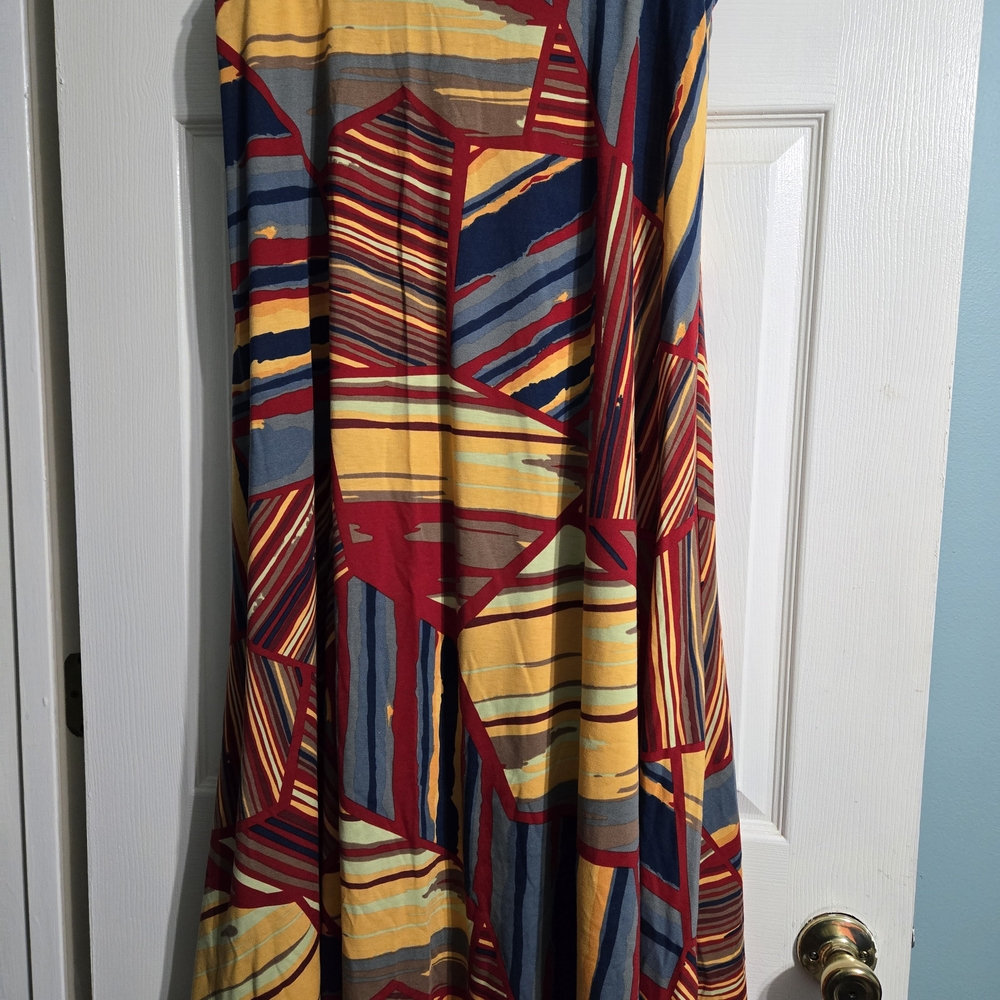 LuLaRoe XL, MAXI Skirt with Red, Yellow, and Blue Geometric Pattern